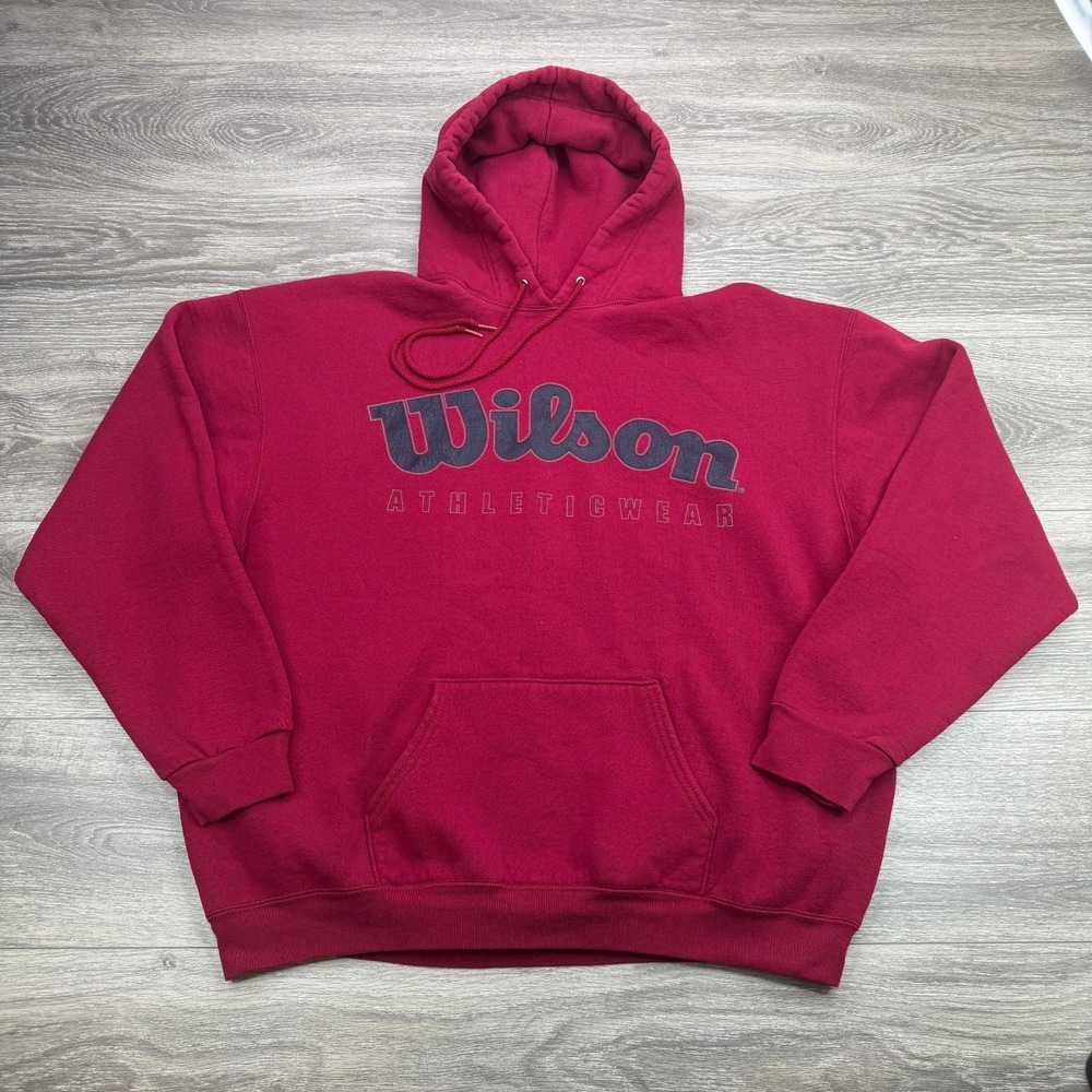 Vintage Wilson Athleticwear Sweatshirt Mens XXL Red Spellout Pullover Hoodie 90s